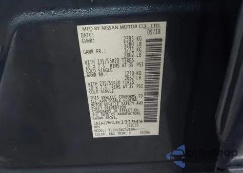 2018 Nissan Murano Platinum from USA, damaged, VIN 5N1AZ2MH1JN191949